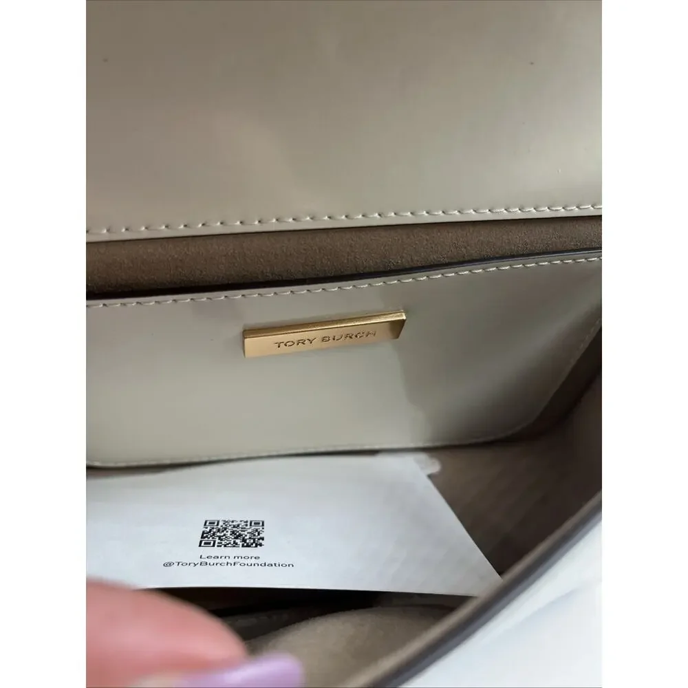 Tory Burch Robinson Spazzolato Convertible Top Handle Bag Patent Leather Ivory